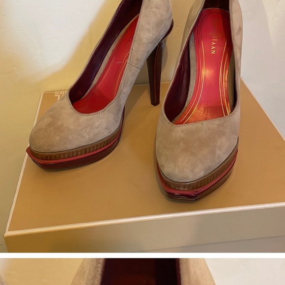 Cole Haan Taupe and Maroon Platform Heels - Picture 1 of 9